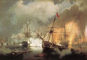 La bataille de Navarin, tableau de 1846 d' Ivan Ayvazovskiy (1817-1900)